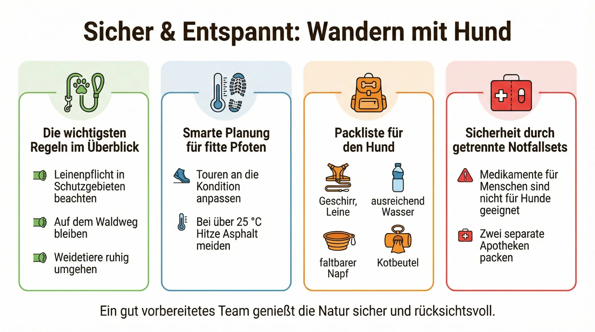 Infografik mit Regeln, Planung und Packliste fürs Wandern mit Hund