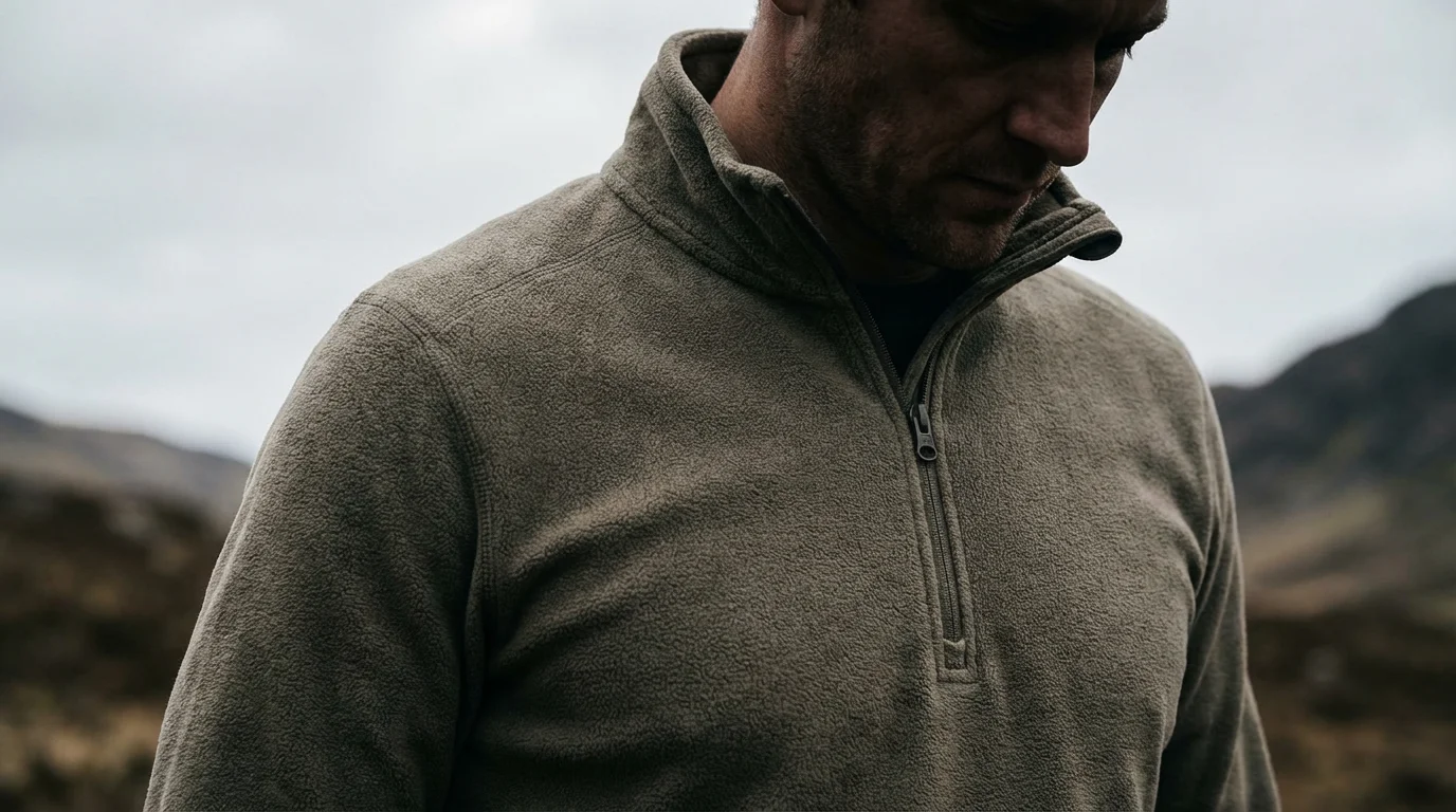 Wandelaar in een olijfgroene fleece midlayer