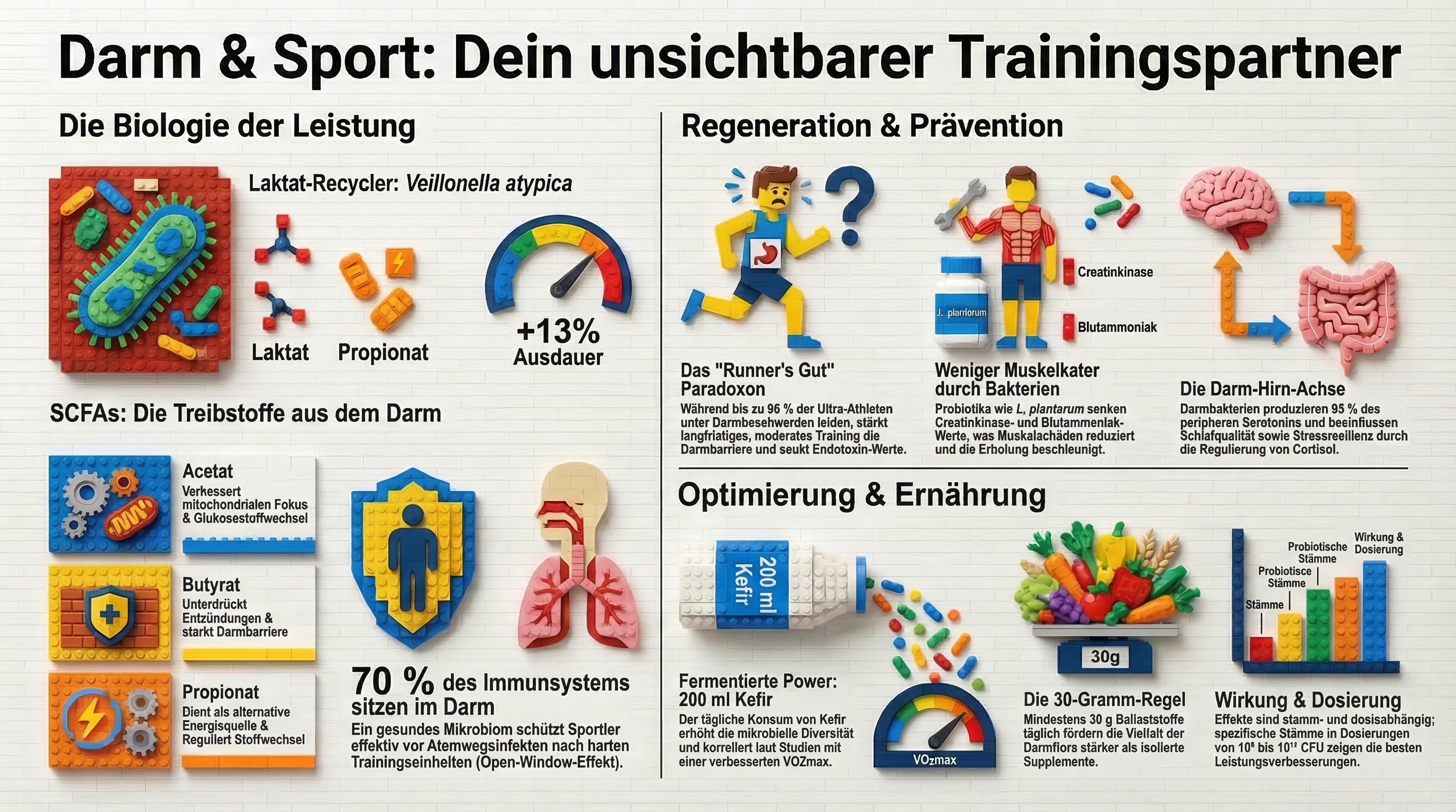 Infografik zum Zusammenspiel von Darm, Sport und Regeneration